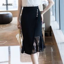 Размера плюс с кружевными вставками юбки женские 2020 модная черная юбка с высокой талией, новая Соблазнительная Женская юбка в Корейском стиле, одежда для офиса, элегантное миди-юбка 2024 - купить недорого