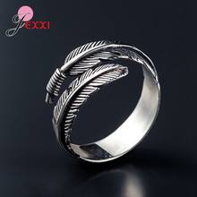 Anillo Vintage ajustable de Plata de Ley 925 para hombre y mujer, sortija con forma de hoja de pluma abierta, para boda, Hippie, Punk, Biker, giratoria 2024 - compra barato