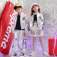 Roupas de performance de palco hiphop jazz menina traje de dança, roupa para crianças brilhante rua prata moda festa de tarde 2024 - compre barato