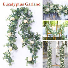 Decoração de casamento, 2m, artificial, verde, eucalipto, folhas com flores de rosa, cenário da parede, decoração de casa, jantar 2024 - compre barato