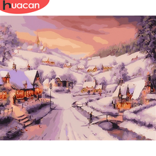 Huacan pintura por número neve casa desenho sobre tela pintados à mão pintura arte presente diy imagens por número kits de inverno decoração da sua casa 2024 - compre barato