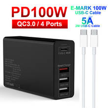 UTBVO 100 Вт 4-портовый адаптер питания PD100W/65 Вт/45 Вт/18 Вт QC3.0/PPS, зарядное устройство 5A, USB C кабель для ноутбуков, планшетов, iPhone 12 2024 - купить недорого