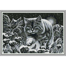 Amor Eterno gato negro en la noche nevada Kits de punto de cruz chinos algodón ecológico impreso DIY decoración de boda de Navidad 2024 - compra barato