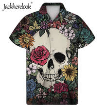 Jackherelook Funny Rose Skull Designer Guayabera Cuban Shirt for Men's Short Sleeved Tops Shirts Summer Hawaiian Skulls Clothing 2024 - buy cheap