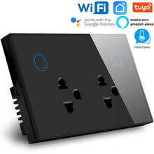 Smart 3 Pin Double WIFI Socket 10A for Thailand Touch Glass panel WIFI Outletl Voice and tuya APP control by Alexa Google 2024 - buy cheap