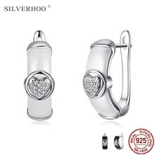 SILVERHOO Ceramics Clip Earring Sterling Silver 925 Jewelry Shining Heart 5A+ Cubic Zirconia Earrings For Women Romantic Gift 2024 - buy cheap