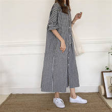 Fashion Boho Long Dress Women Laple Short Sleeve Casual Dress Plaid Button Cardigan New Arrival Dress Elegant Women's Dress 2021 2024 - buy cheap