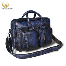 Crazy Horse Leather Men design Fashion Blue Maletas Maletin business Attache briefcase 15.6" laptop Tote Portfolio bag k1013 2024 - buy cheap