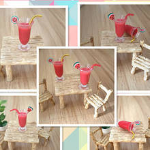 DIY Miniature Dollhouse Watermelon Juice with Straw 1:12 Doll Dollhouse Kitchen Accessories Cups 2024 - buy cheap