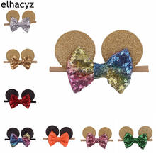 10pcs/lot Wholesale Glitter Mouse Ears 4'' Sequins Bow Nylon Headband Elastic Hairband Kids Headwear Children Hair Accessories 2024 - buy cheap