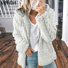 VONDA Women Faux Fur Coats 2020 Autumn Winter Hooded Coat Jackets Zipper Long Sleeve Thicken Fleece Cardigan Overcoat Plus Size 2024 - buy cheap