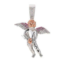 Bling Pink Wings Angel Pendant For Men Women 2 Colors AAA Zircon Necklace Hip Hop Jewelry 2024 - buy cheap