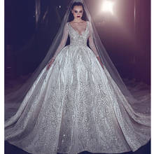 Винтаж класса люкс Бисер свадебное платье принцессы иллюзия свадебное платье с длинным рукавом сексуальное платье с глубоким v-образным вырезом, бальное платье, свадебные платья 2024 - купить недорого