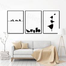 Pintura em tela para decoração de sala de estar, pintura simples de tela de pássaro preto e branco, impressões artísticas nórdicas, posteres minimalista 2024 - compre barato