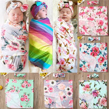 Newborn Baby Girl Floral Swaddle Wrap Blanket Cotton Sleeping Bag+Headband Set 2024 - buy cheap