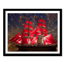 full square drill diamond embroidery Red sailboat 5d diy diamond painting Cross Stitch Rhinestone  decoration 2024 - buy cheap