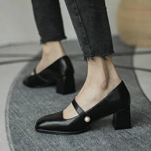 2020 New Fashion Women Shoes Square Toe Mary Janes Shoes Square Heel Dress Shoes Pearl Buckle Pumps High Heels Office Shoe 8557C 2024 - купить недорого