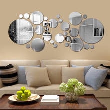 Зеркальные 3D-наклейки на стену, 26 шт., круглые украшения для домашнего декора, зеркальные наклейки «сделай сам», съемные наклейки для гостиной, художественные украшения 2024 - купить недорого