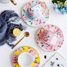 Moda copo e pires de café cerâmico britânico, forma de rosa, porcelana, conjunto de chá expresso flor, utensílio para bebidas domésticas 2024 - compre barato