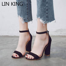 LIN KING Fashion Ankle Strap Women Casual Sandals Open Toe Summer High Heel Shoes Buckle Ladies Office Work Sandalias Shoes 2024 - buy cheap