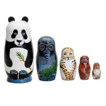 5Pcs/Set Panda Tiger Animal Wooden Russian Nesting Dolls Handmade Matryoshka Toy 2024 - buy cheap