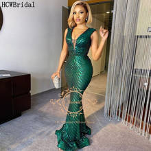 New Green 2021 Evening Dress Mermaid V Neck Sparkly Sequin Black Girls Wedding Party Dresses Plus Size Long Evening Gowns Cheap 2024 - buy cheap