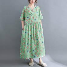 2021 nova chegada manga curta solta vestido de verão impressão floral com decote em v prairie chique viagem casual vestido feminino vintage midi 2024 - compre barato