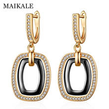 MAIKALE  New Fashion Ceramic Circle Zircon Drop Earrings for Women Gold  Cubic Zirconia Dangle Earings Korean Jewelry Gift 2024 - buy cheap