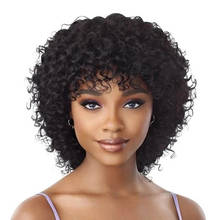 Majestic Girls Full Machine Wigs Kinky Curly Wig With Bangs Curly Bob Wigs Remy Curly Human Hair Wigs For Women Natural Color 2024 - buy cheap