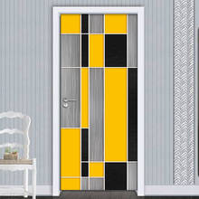 3D желтый полосатый геометрический стикер на дверь настенная живопись для гостиной спальни двери обои самоклеющиеся водонепроницаемые наклейки на стену 2024 - купить недорого