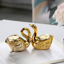 Beautiful Golden Little Swan Candle Holder Mini Ceramic Romantic Candle Holder Desktop Decoration Home Decoration Accessories 2024 - buy cheap