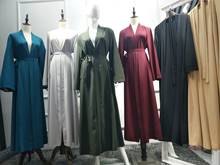 Мусульманское Открытое платье абайя женское новое платье с длинным рукавом на шнуровке кафтан хиджаб халат однотонные Длинные платья Дубай Арабский исламский турецкий 2024 - купить недорого