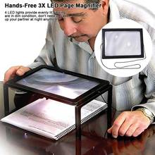 Увеличительное стекло Hands-Free, большая полностраничная прямоугольная лупа для чтения 3X светодиодный освещенный, подсвеченный, портативный, ... 2024 - купить недорого