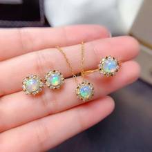 Natural Opal Gemstone Flower Earrings Ring Necklace S925 Sterling Silver Fine Fashion Charming Jewelry Set for Women MeibaPJFS 2024 - buy cheap
