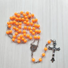 Qiguo-collar de Cruz católica naranja, cuentas acrílicas, hebra, collar largo para mujer, joyería religiosa 2024 - compra barato