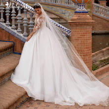 Роскошное свадебное платье-трапеция Adoly Mey с длинным рукавом и круглым вырезом, украшенное бусинами, 2020, великолепное свадебное платье принцессы с аппликацией 2024 - купить недорого