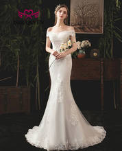 Pretty elegante vestido de casamento sereia branco, para mulheres, apliques de renda com miçangas, ombro de fora, plus size, vestidos de casamento wx0056 2024 - compre barato