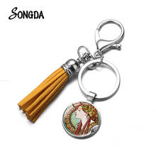 Retro Alphonse Mucha Picture Keychain Art Nouveau Style Painting Glass Dome Pendant Leather Tassel Key Rings Bag Llaveros 2024 - buy cheap