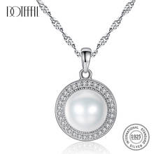 DOTEFFIL 925 Silver AAA Zircon Inlay Pearl Necklace 9-9.5MM Natural Freshwater Pearl Pendant Necklace Pearl Jewelry Women Gift 2024 - buy cheap