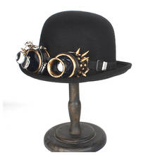 Chapéu de lã preto tipo steampunk para homens e mulheres, chapéu tipo fedora com óculos de engrenagem, para noivado 2024 - compre barato