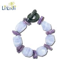 LiiJi Unique Natural Stone Blue Lace Agates,Charoite Stone Toggle Clasp Bracelet Fashion Jewelry 2024 - buy cheap