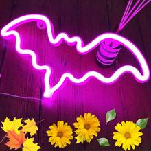 Bat Shaped Neon Light Sign Decor Kids Gifts Battery or USB Operated Wall LED Lights for Xmas Birthday Party Children's Bedroom 2024 - купить недорого