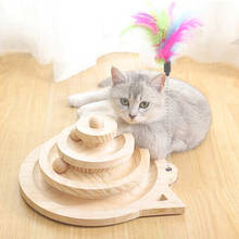 Bola de madeira para gatos, brinquedo com 3 níveis para gatinhos e torre, disco interativo 2024 - compre barato