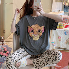 Pijamas de verano del Rey León Simba para mujer, pantalones de manga corta con estampado de leopardo, bonitos dibujos animados de Mickey, conjuntos de pijama holgados para el hogar 2024 - compra barato