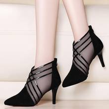 Fashion new Mesh Lace Crossed Stripe Women Ladies Casual Pointed Toe High Stilettos Heels Pumps Feminine Mujer Sandals Shoes 2024 - buy cheap