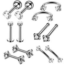 12PCS 16G Steel Nose Rings Nariz Earrings Nostril Piercings CZ Curved Prong Ear Lip Piercing Nose Stud Rings Body Jewelry 2024 - buy cheap