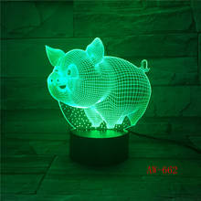 Lâmpada noturna led fofo de porco 3d, 7 cores, opções de lado da cama, para bebês, dormindo, natal, presentes de aniversário 2024 - compre barato
