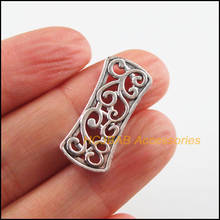 Cuentas espaciadoras de flor rectangular, 15 unidades, Color plata tibetana, 3 agujeros, 11x26mm 2024 - compra barato