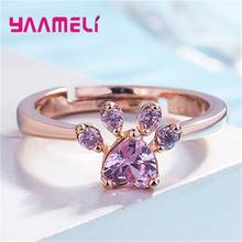 Cute Cartoon Bear Dog Cat Paw Zircon Ring Pure 925 Sterling Silver Opening Adjustable Women Girl Finger Jewelry Dropshipping 2024 - buy cheap