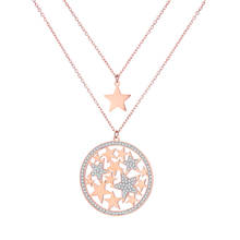 Двухслойное ожерелье с подвеской в виде звезд для женщин, ожерелье из нержавеющей стали цвета розового золота с прозрачными кристаллами, женская модная бижутерия, Прямая поставка 2024 - купить недорого